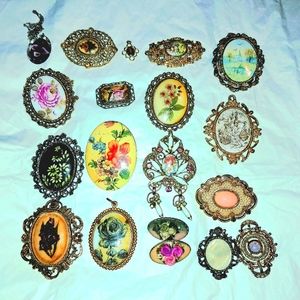 Estate lot of brooches painted ceramic porcelain